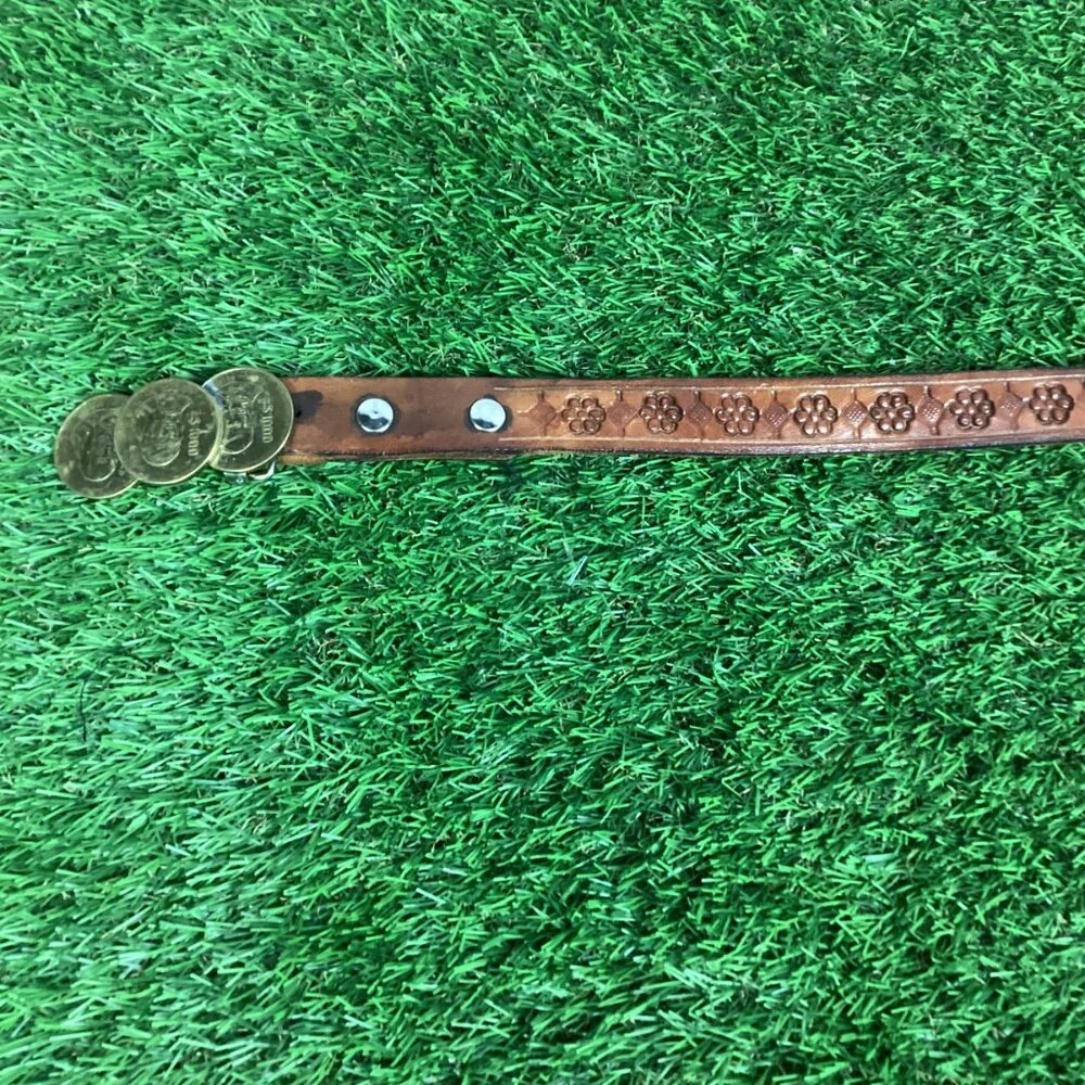 Vintage Peso Coin Buckle with Tooled Leather Belt